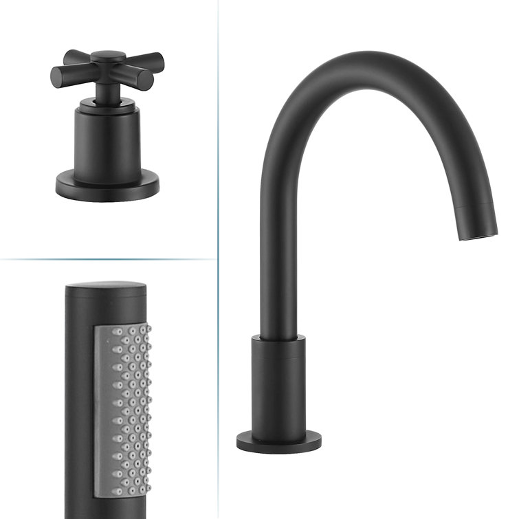 Matte Black Brass Deck-Mount Tub Faucet with Handshower