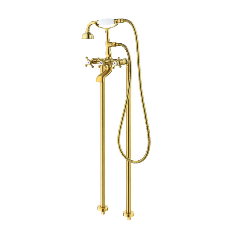 Brushed Gold Stainless Steel Freestanding Tub Faucet with Handshower