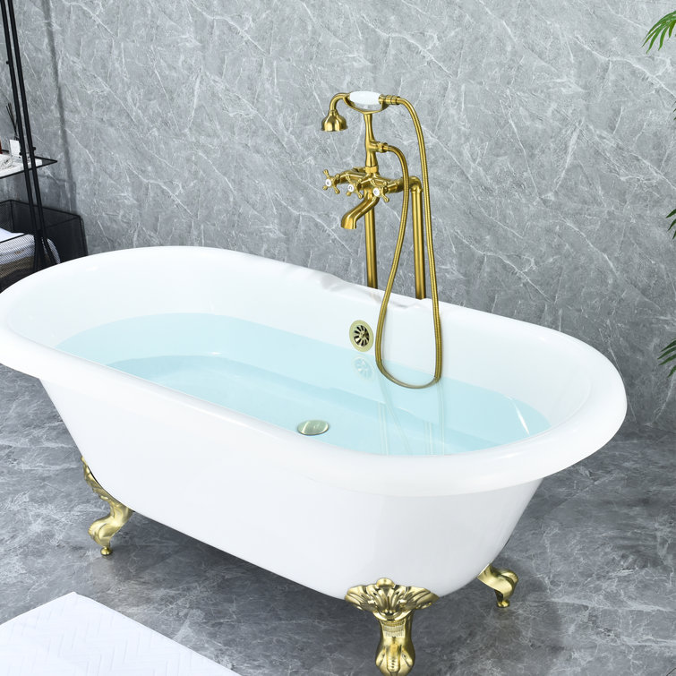 Brushed Gold Stainless Steel Freestanding Tub Faucet with Handshower