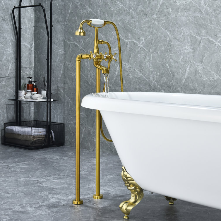 Brushed Gold Stainless Steel Freestanding Tub Faucet with Handshower