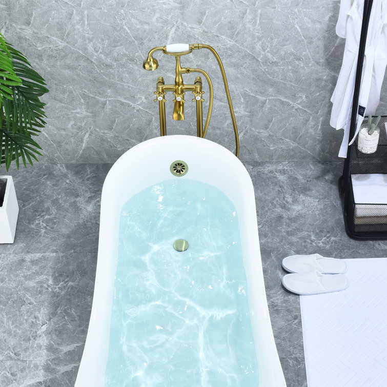 Brushed Gold Stainless Steel Freestanding Tub Faucet with Handshower