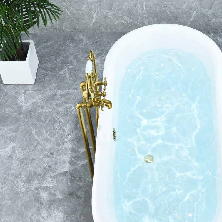 Brushed Gold Stainless Steel Freestanding Tub Faucet with Handshower