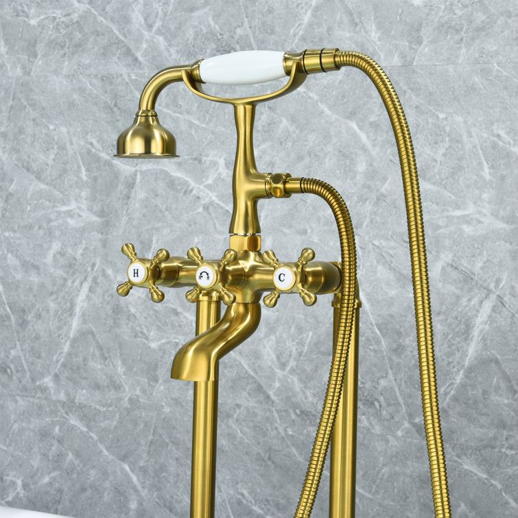 Brushed Gold Stainless Steel Freestanding Tub Faucet with Handshower