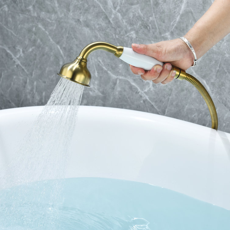 Brushed Gold Stainless Steel Freestanding Tub Faucet with Handshower