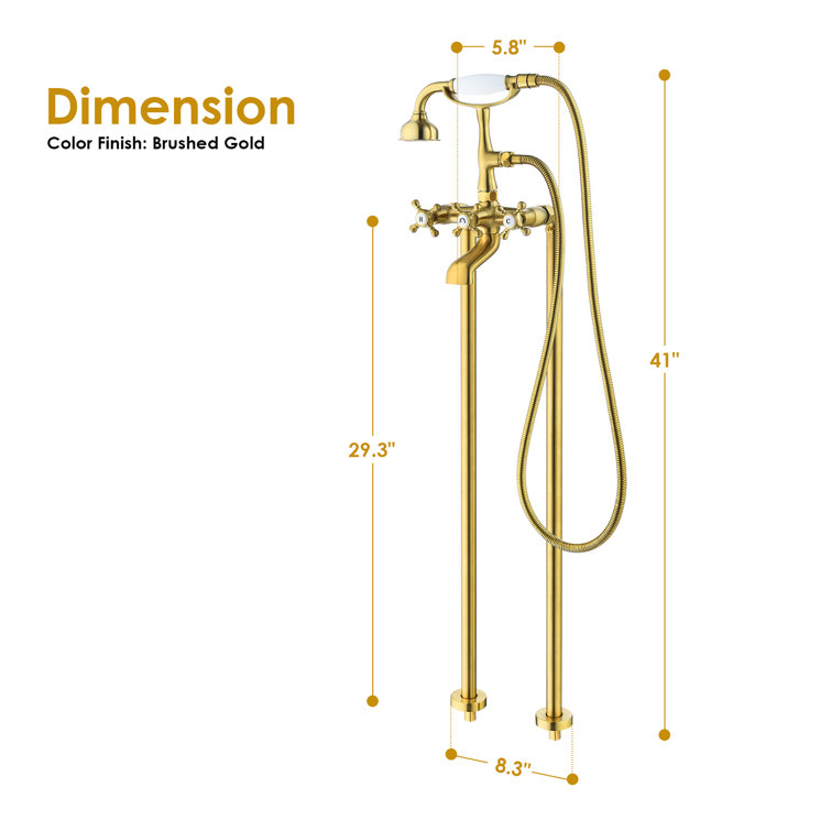 Brushed Gold Stainless Steel Freestanding Tub Faucet with Handshower