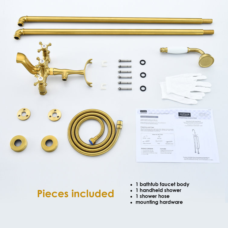 Brushed Gold Stainless Steel Freestanding Tub Faucet with Handshower