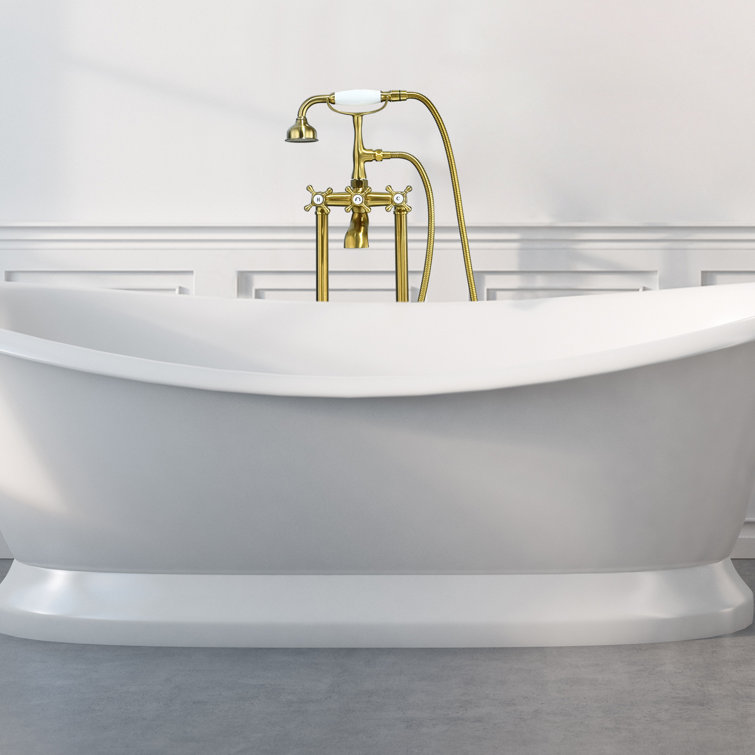 Brushed Gold Stainless Steel Freestanding Tub Faucet with Handshower