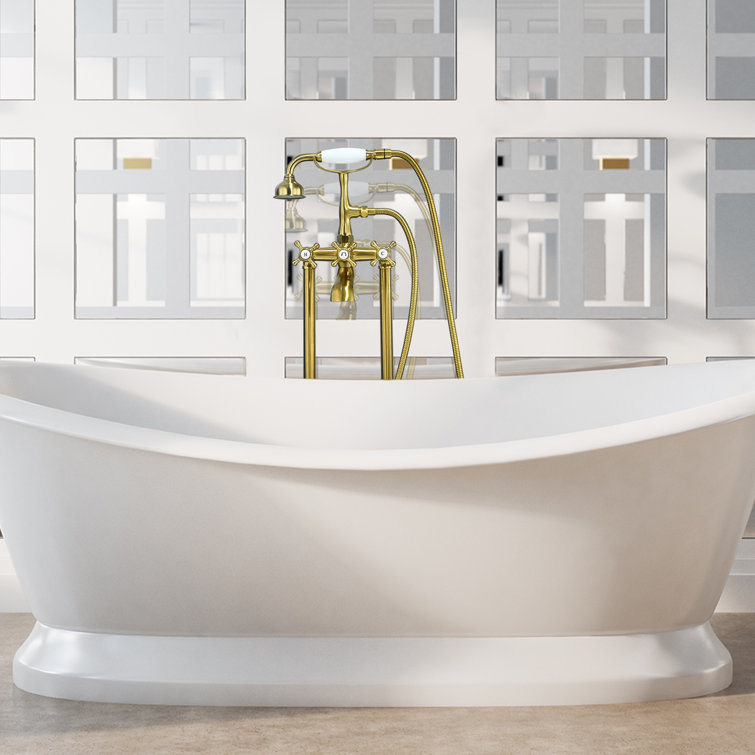 Brushed Gold Stainless Steel Freestanding Tub Faucet with Handshower