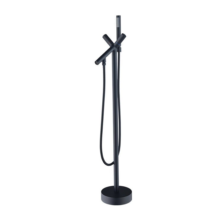 Matte Black Freestanding Floor Mounted Tub Filler with Handshower