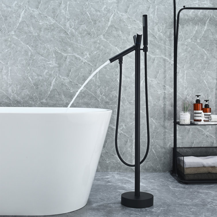 Matte Black Freestanding Floor Mounted Tub Filler with Handshower