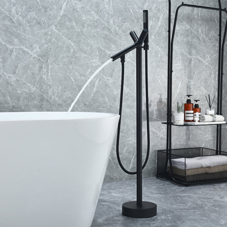 Matte Black Freestanding Floor Mounted Tub Filler with Handshower