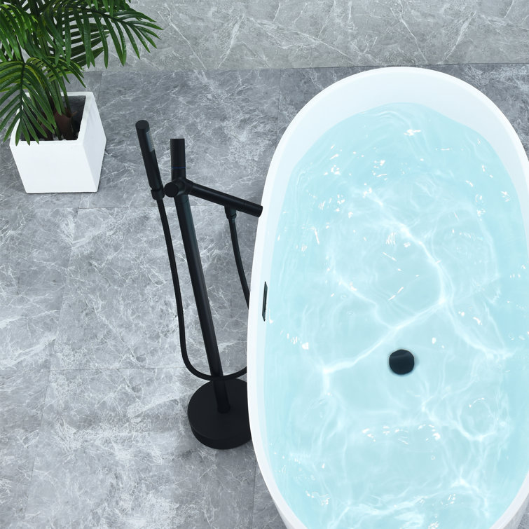 Matte Black Freestanding Floor Mounted Tub Filler with Handshower
