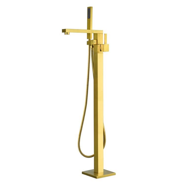 Brushed Gold Stainless Steel Freestanding Tub Filler with Handshower
