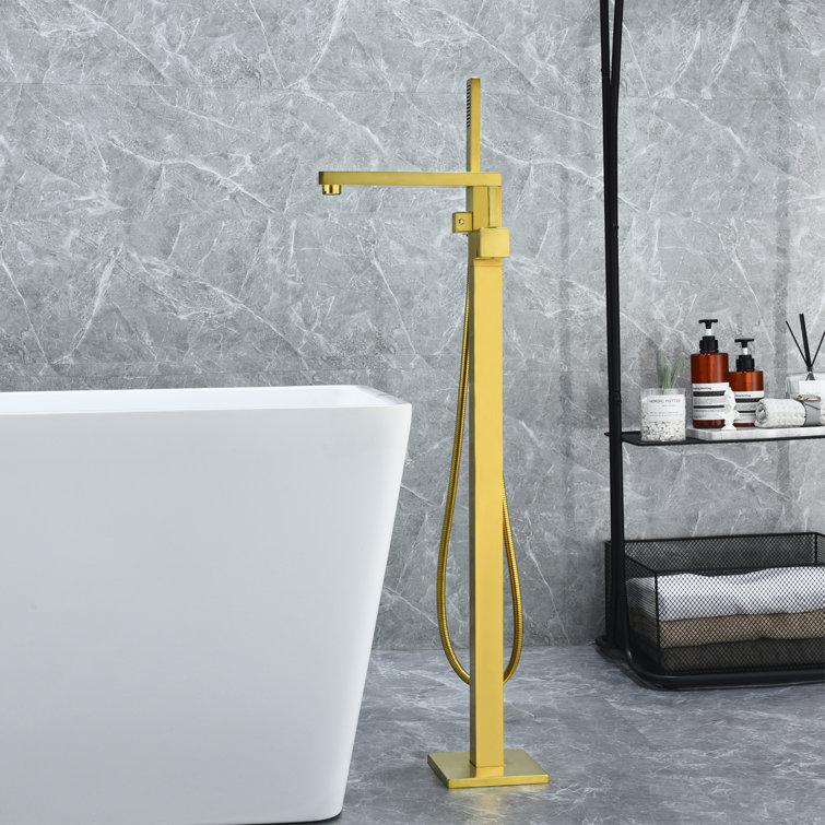 Brushed Gold Stainless Steel Freestanding Tub Filler with Handshower