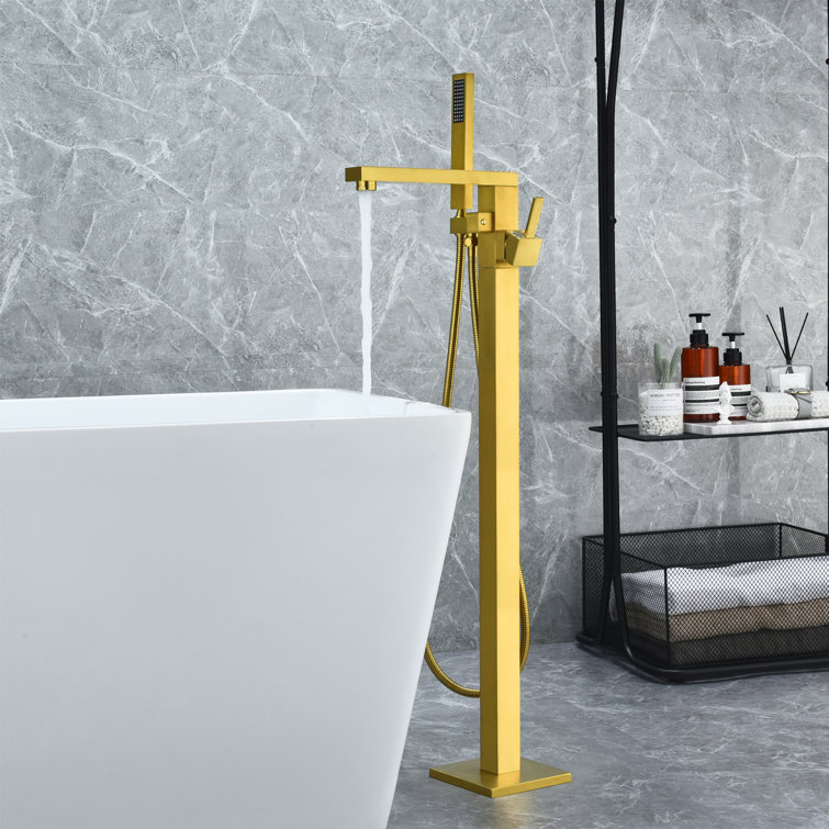 Brushed Gold Stainless Steel Freestanding Tub Filler with Handshower