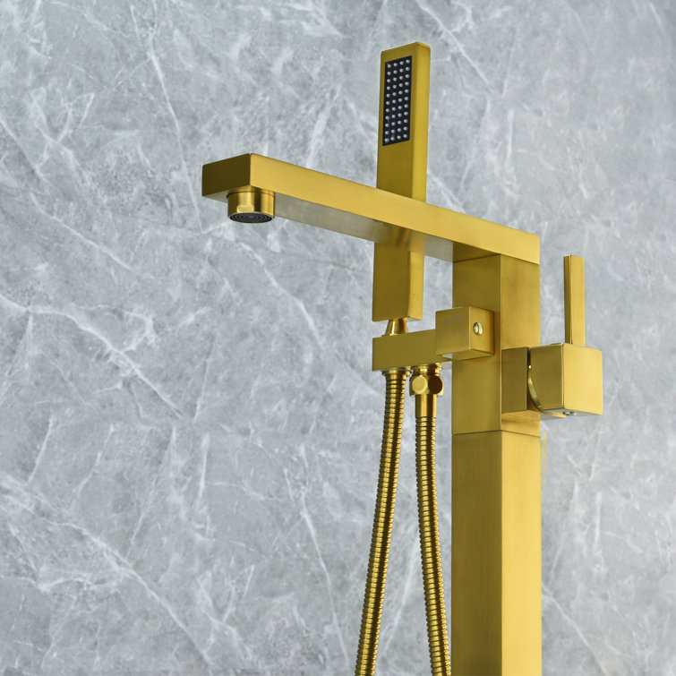 Brushed Gold Stainless Steel Freestanding Tub Filler with Handshower