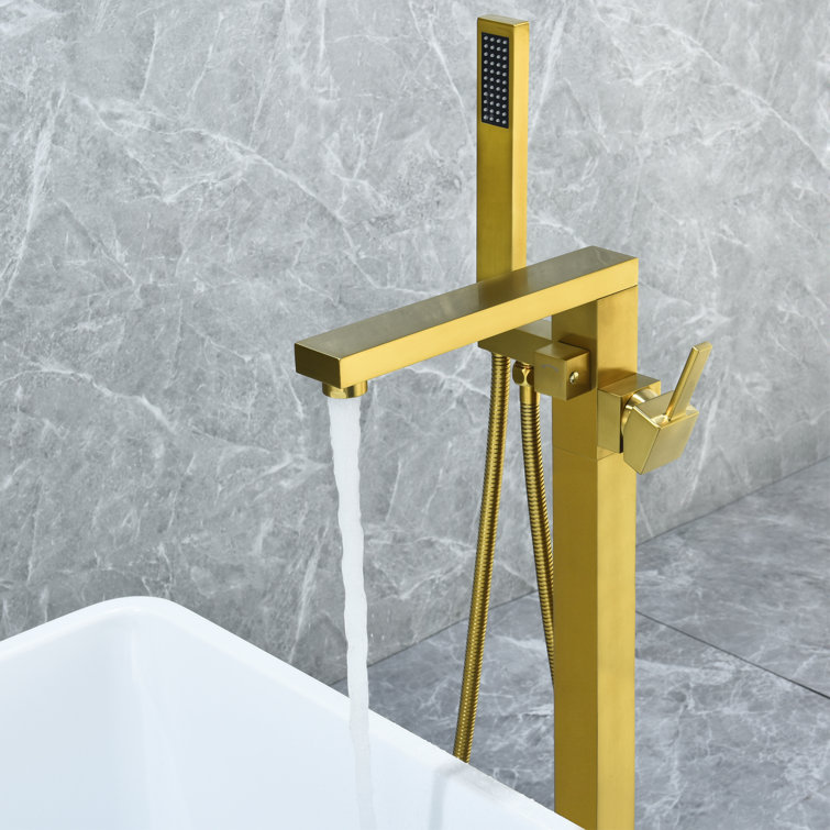 Brushed Gold Stainless Steel Freestanding Tub Filler with Handshower