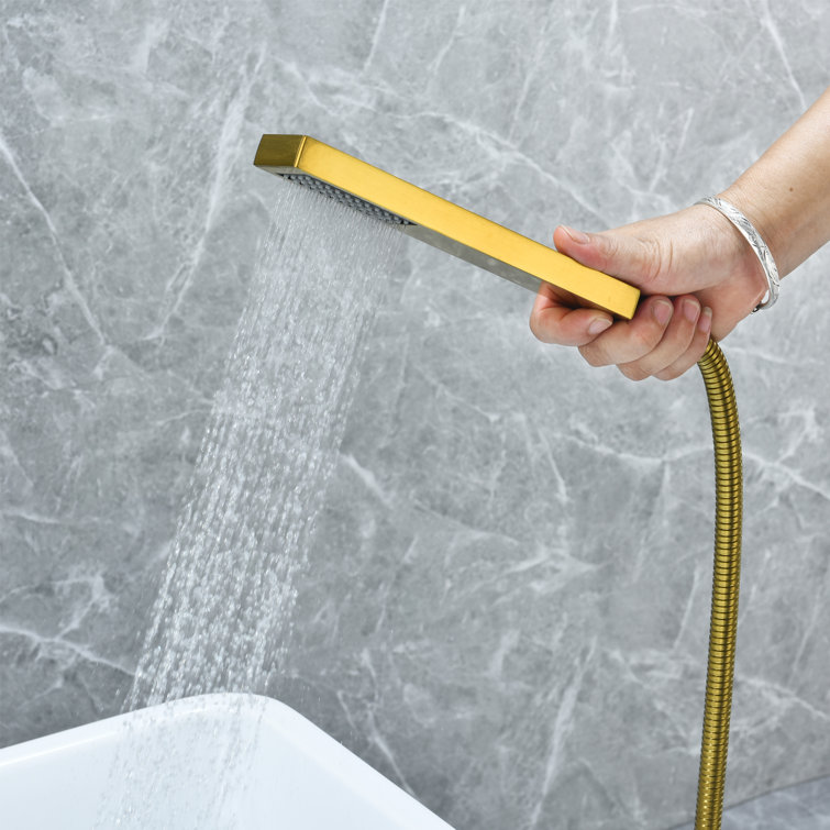 Brushed Gold Stainless Steel Freestanding Tub Filler with Handshower