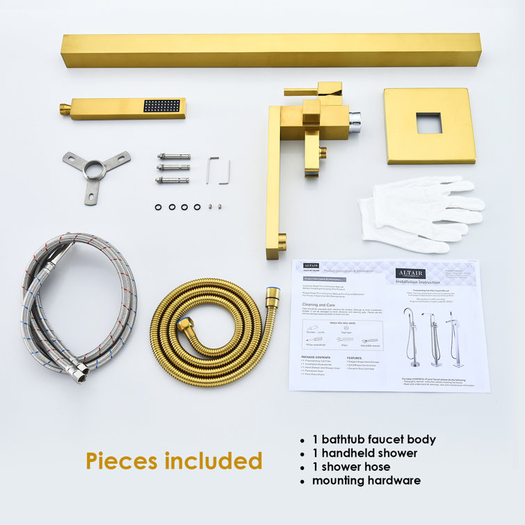 Brushed Gold Stainless Steel Freestanding Tub Filler with Handshower