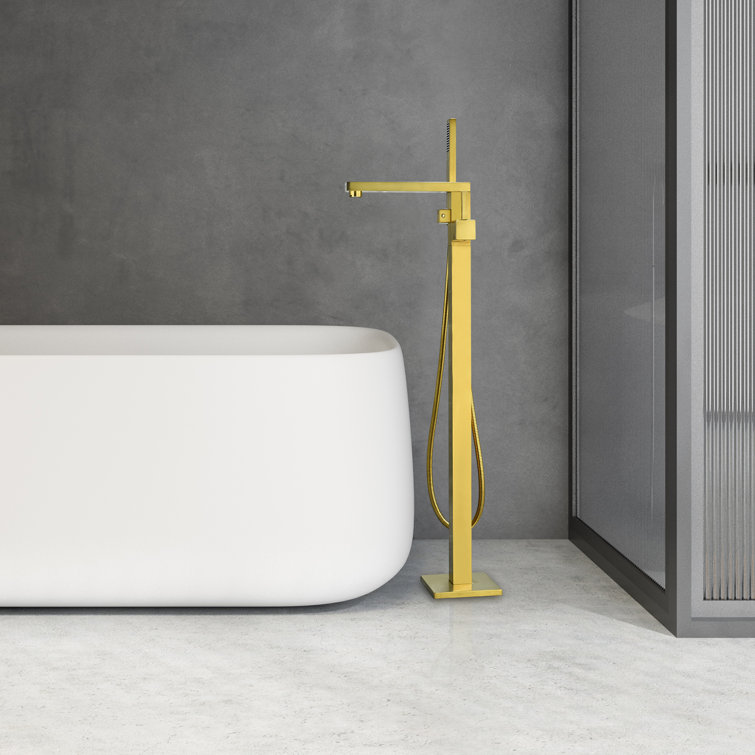 Brushed Gold Stainless Steel Freestanding Tub Filler with Handshower