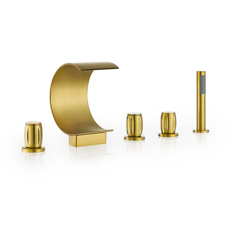 Brushed Gold Stainless Steel Waterfall Tub Faucet Set