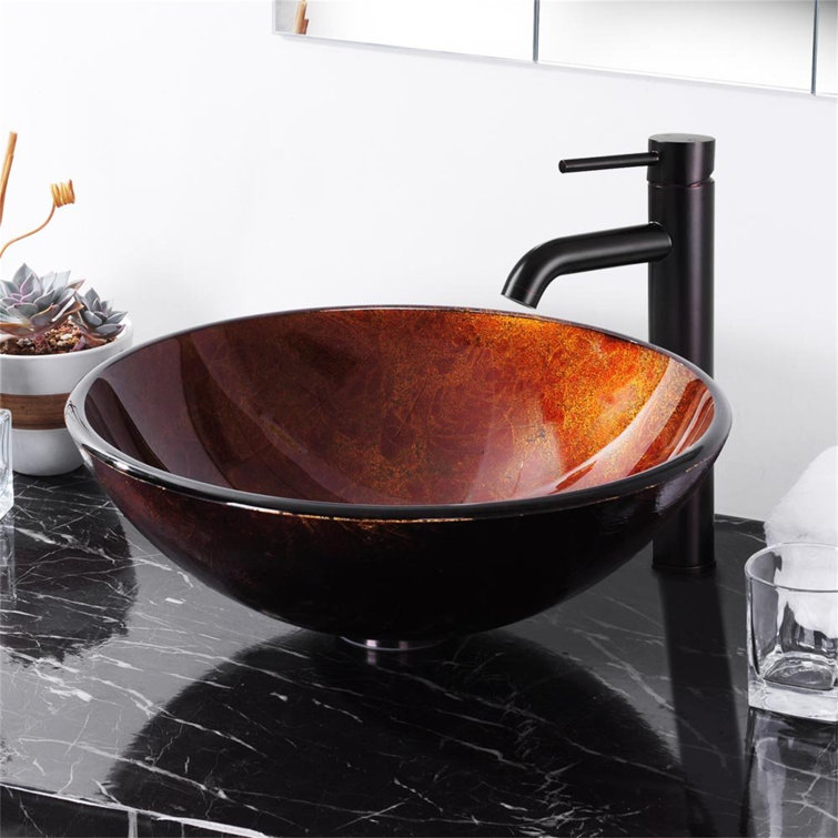 Deep Bronze Round Tempered Glass Vessel Sink