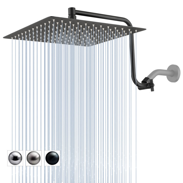 Matte Black 12" Rainfall Shower Head with Adjustable Arm