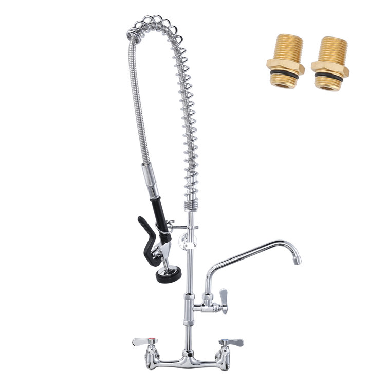 Chrome Brass 36-Inch Commercial Kitchen Faucet with Pre-Rinse Sprayer