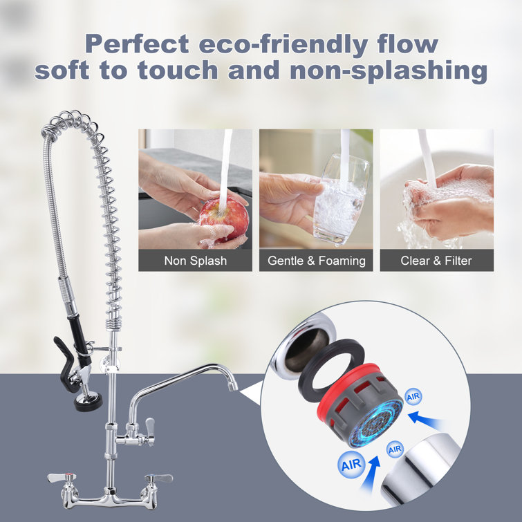 Chrome Brass 36-Inch Commercial Kitchen Faucet with Pre-Rinse Sprayer