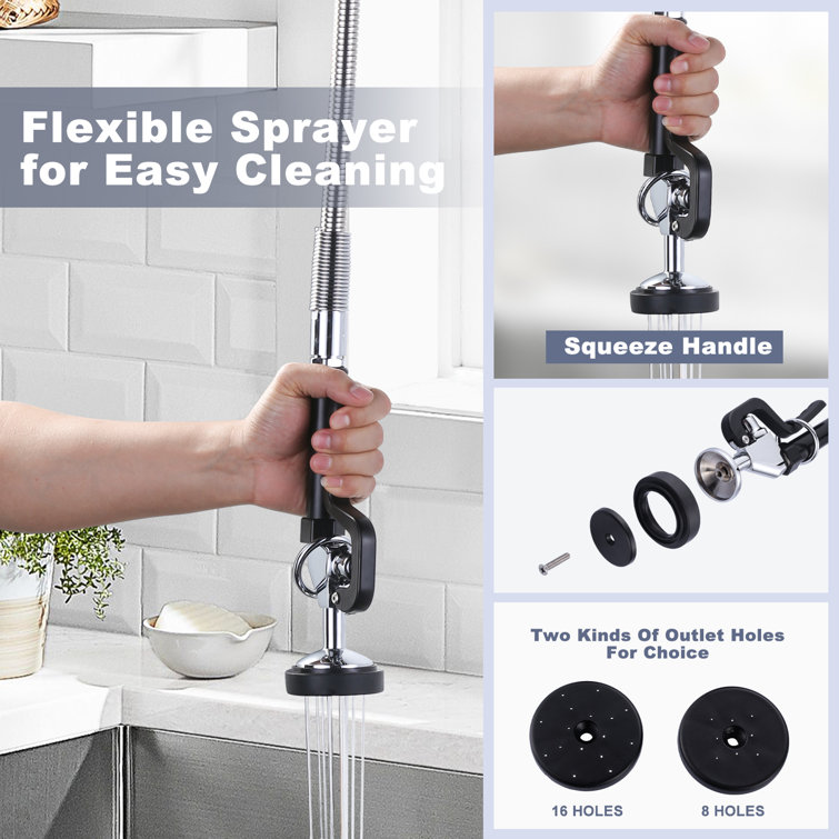 Chrome Brass 36-Inch Commercial Kitchen Faucet with Pre-Rinse Sprayer