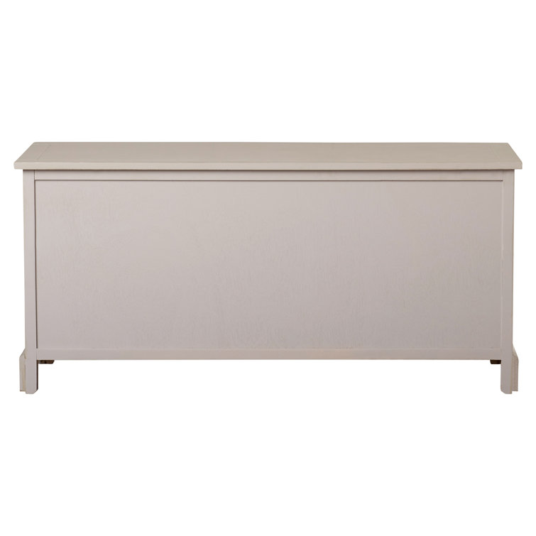 Transitional Gray 42" Solid Wood Storage Bench with Wicker Baskets