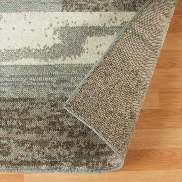 Light Blue and Ivory Geometric Patchwork Washable Rug