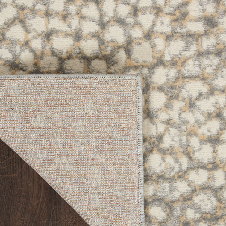 Elysian Pebble Abstract 5' x 7' Ivory/Grey Synthetic Area Rug