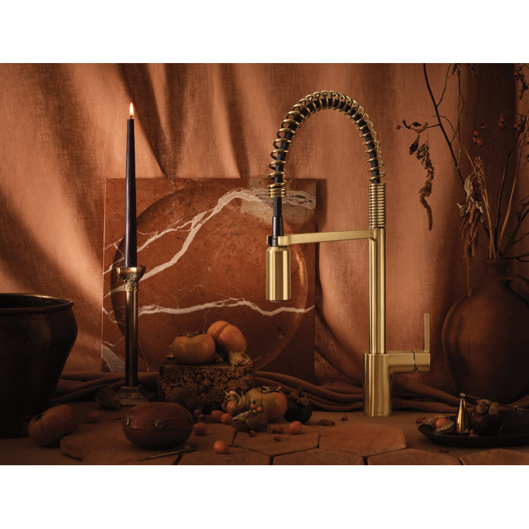 Brushed Gold Modern Pull-Down Kitchen Faucet with Pull-Out Spray