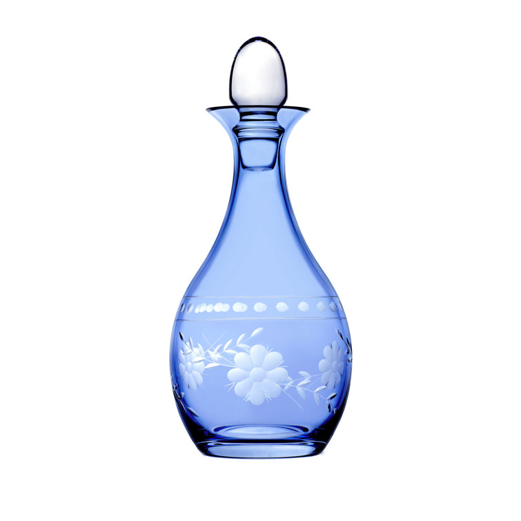 Celosia Baby Blue Floral Etched Crystal Decanter 48 oz