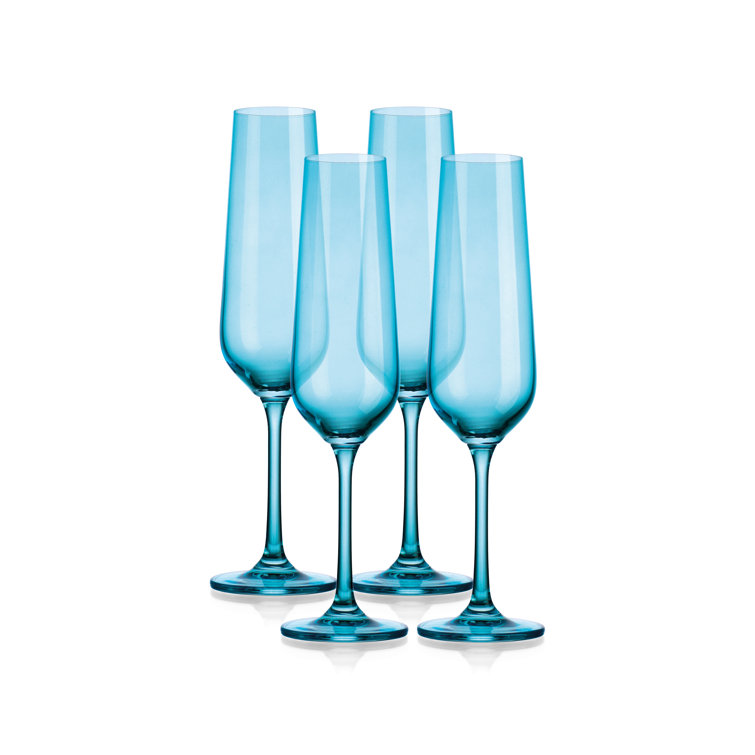 Sky Blue Recyclable Lead-Free Crystal Champagne Flutes Set of 4