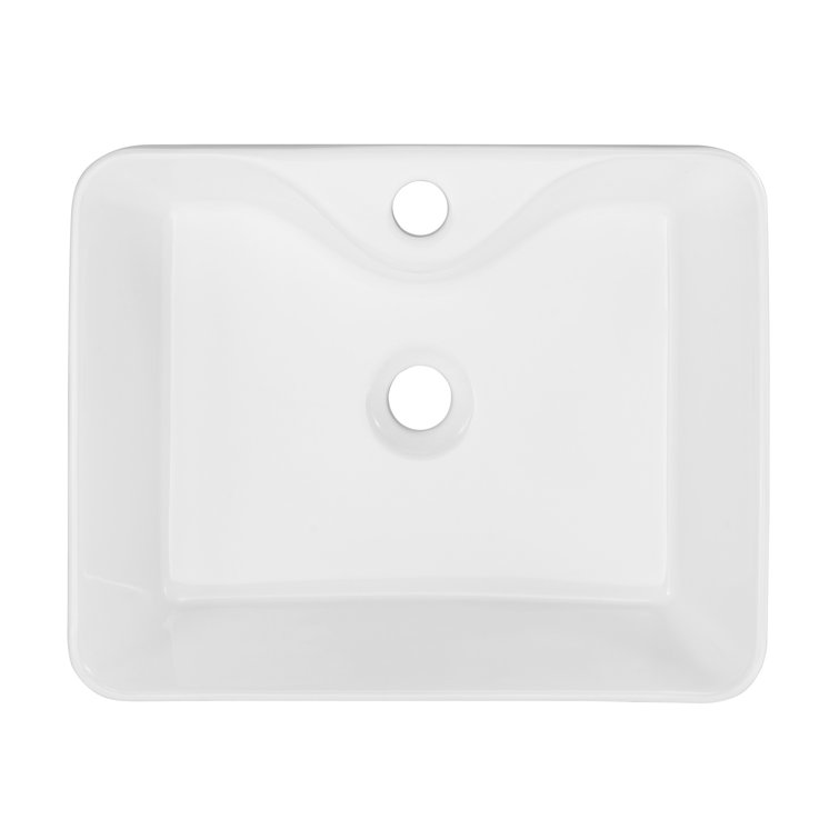 Glossy White Ceramic Above-Counter Vessel Sink, 19"