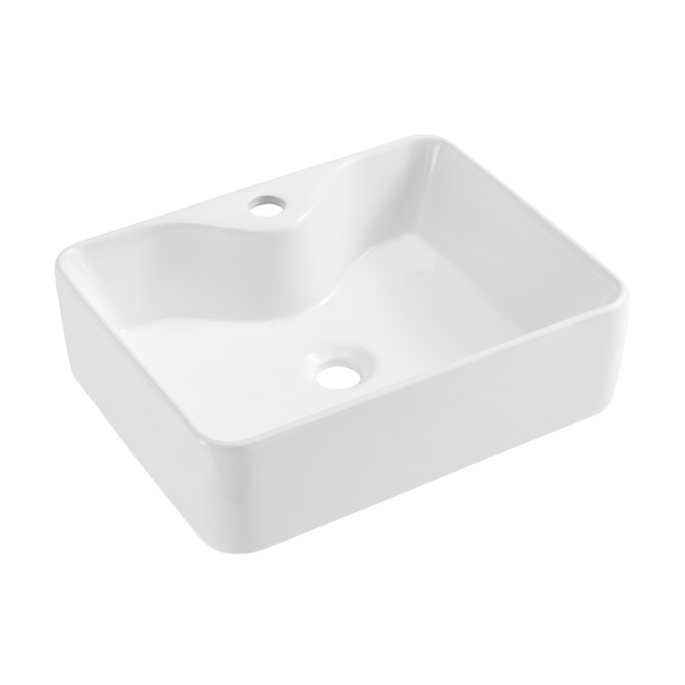 Glossy White Ceramic Above-Counter Vessel Sink, 19"