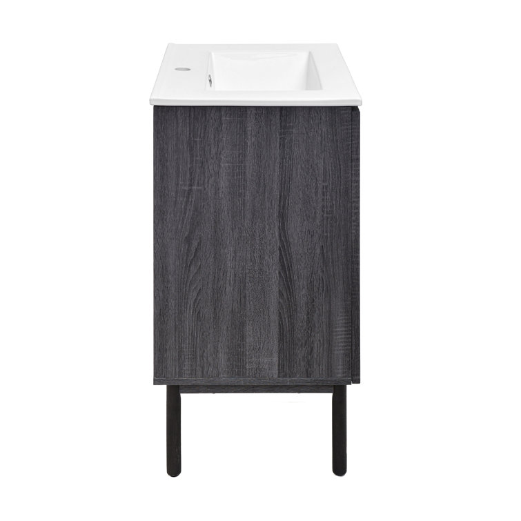 Black and Rattan 24" Freestanding Bathroom Vanity with Sink