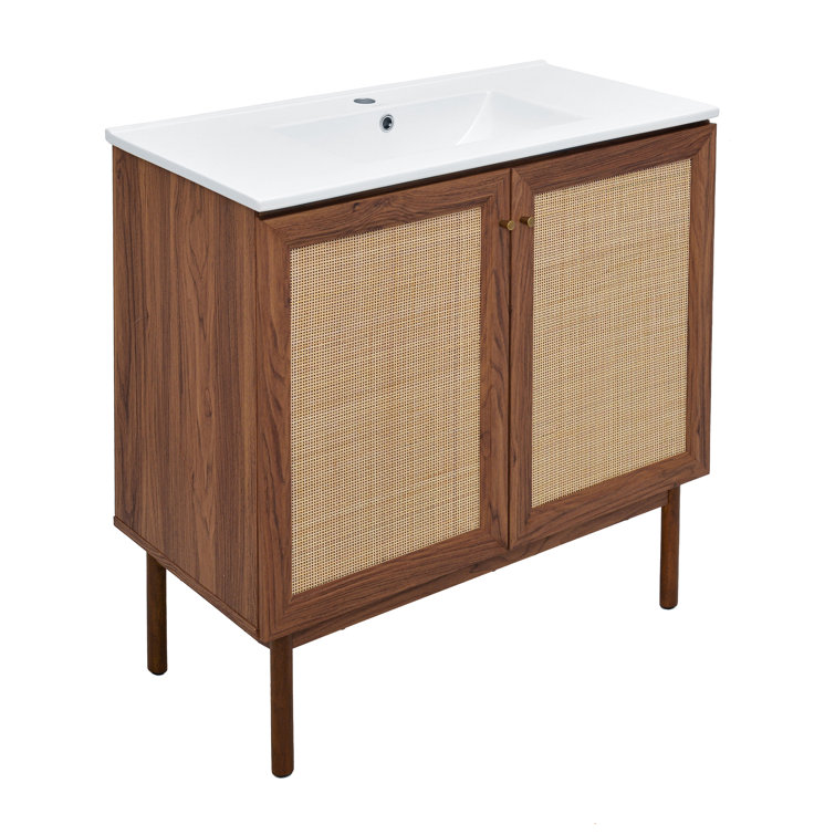 Classe 36" Dark Walnut and Rattan Bathroom Vanity