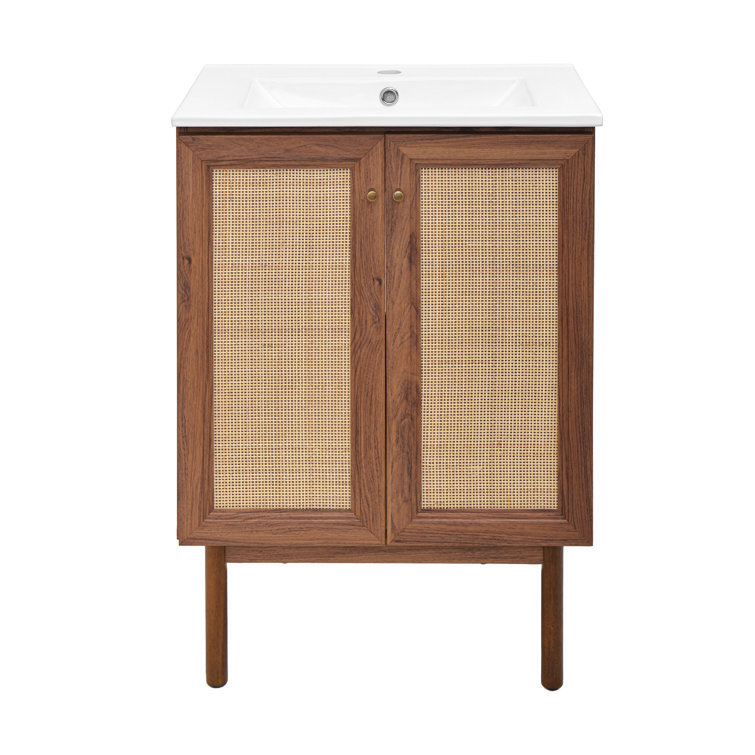Classe 24" Dark Walnut Freestanding Bathroom Vanity with Cane Doors