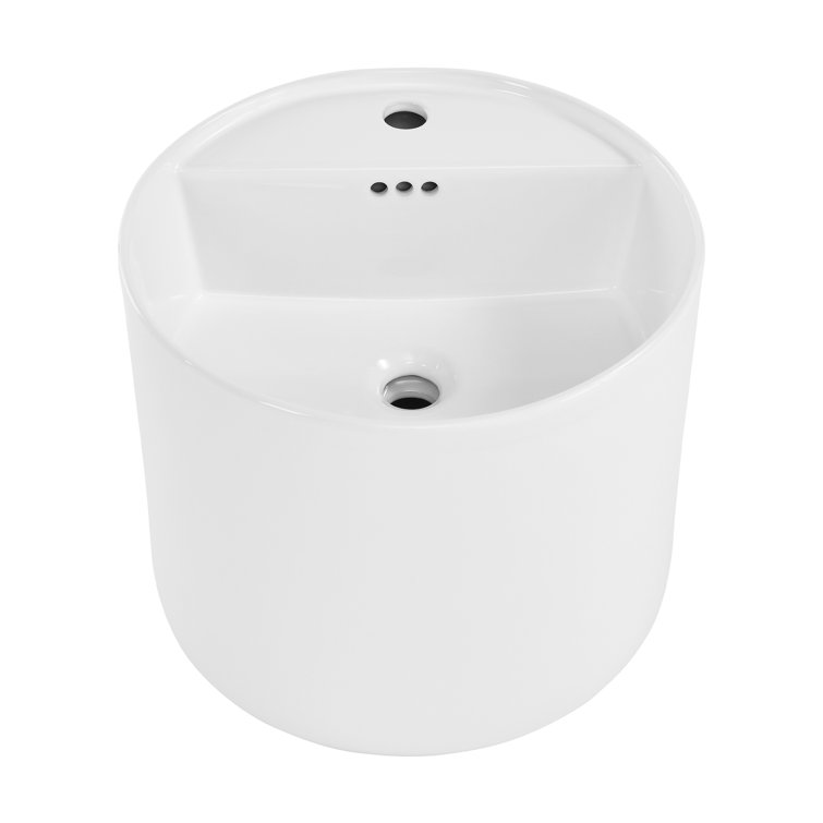 Monaco White Ceramic Round Wall-Mount Bathroom Sink