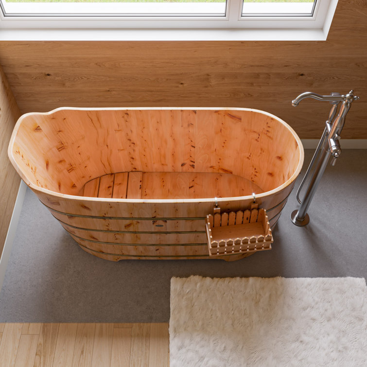 ALFI Brand 59'' Cedar Wood Freestanding Soaking Tub with Bench