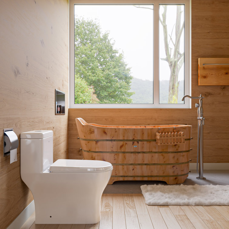 ALFI Brand 59'' Cedar Wood Freestanding Soaking Tub with Bench