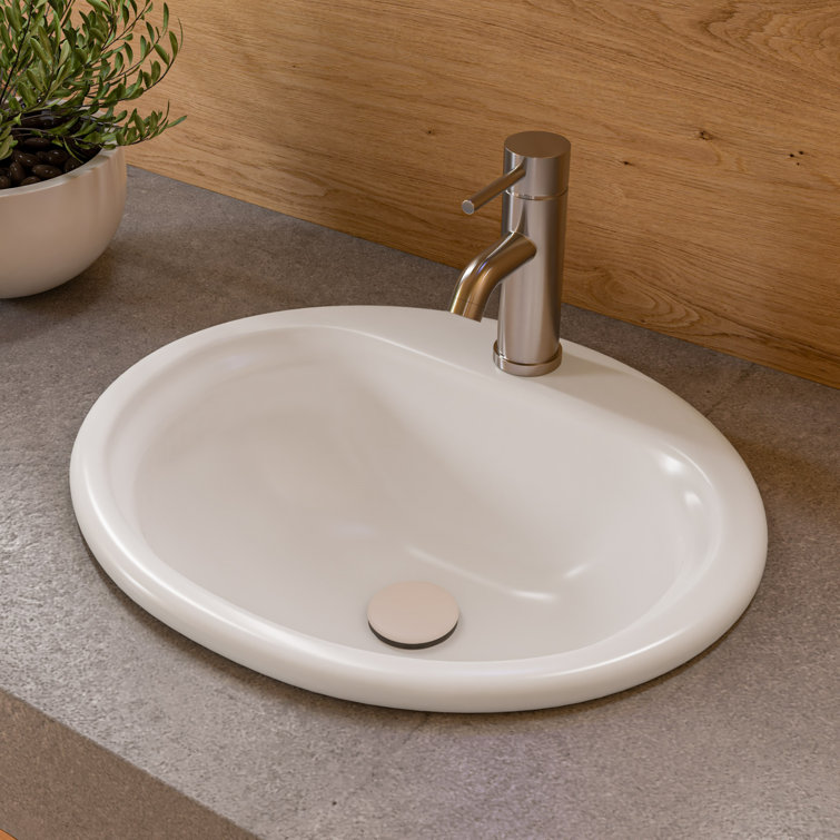 White Ceramic Oval Drop-In Bathroom Sink with Overflow