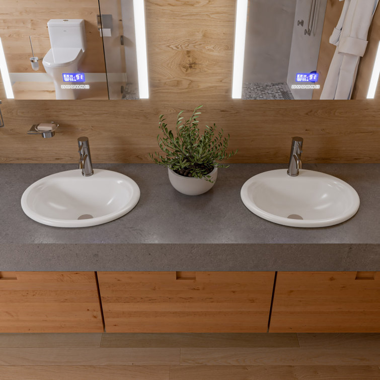 White Ceramic Oval Drop-In Bathroom Sink with Overflow
