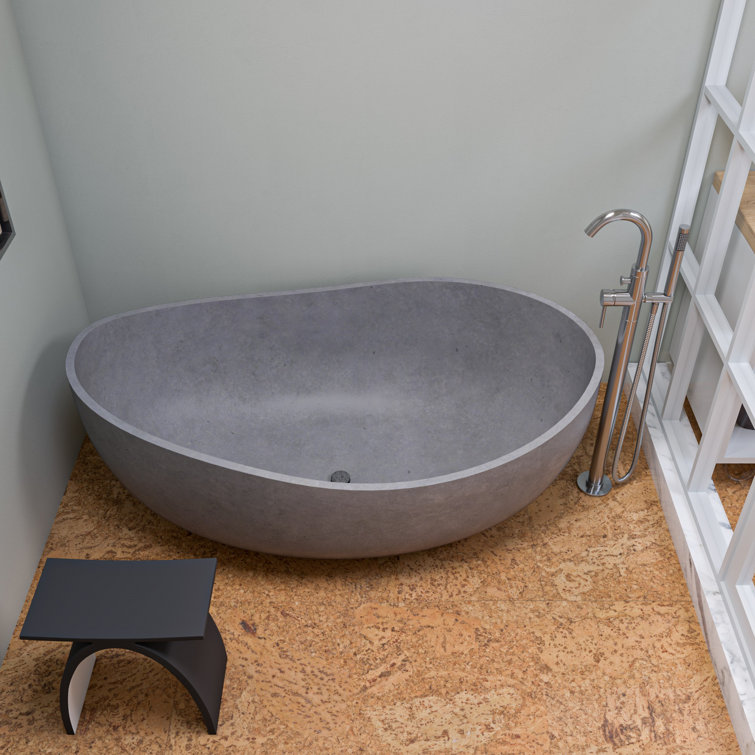 Gray Matte 63'' Freestanding Solid Concrete Oval Bathtub