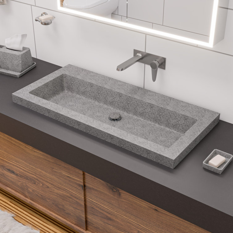 Gray Matte Concrete Rectangular Vessel Sink, 42-inch