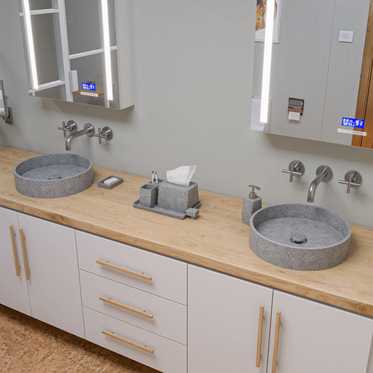 Gray Matte Concrete and Brass Bathroom Sink Pop-Up Drain