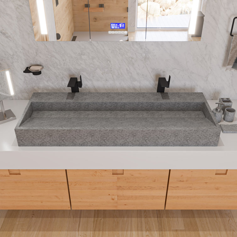 Gray Matte 52" Ceramic Rectangular Bathroom Sink